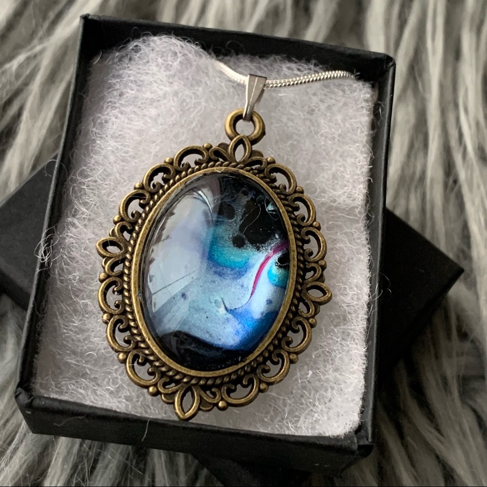 Handmade Fluid Art Necklace- Borealis